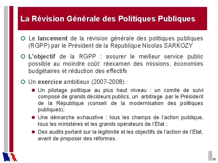 La Révision Générale des Politiques Publiques ¡ Le lancement de la révision générale des