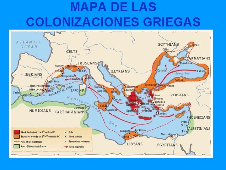 MAPA DE LAS COLONIZACIONES GRIEGAS 