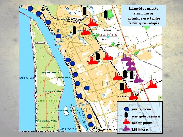 Klaipėdos miesto stacionarių aplinkos oro taršos šaltinių žemėlapis uosto įmonė energetikos įmonė miesto įmonė