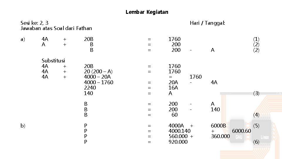 Lembar Kegiatan Sesi ke: 2, 3 Jawaban atas Soal dari Fathan a) 4 A