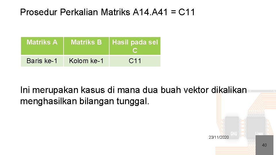 Prosedur Perkalian Matriks A 14. A 41 = C 11 Matriks A Matriks B