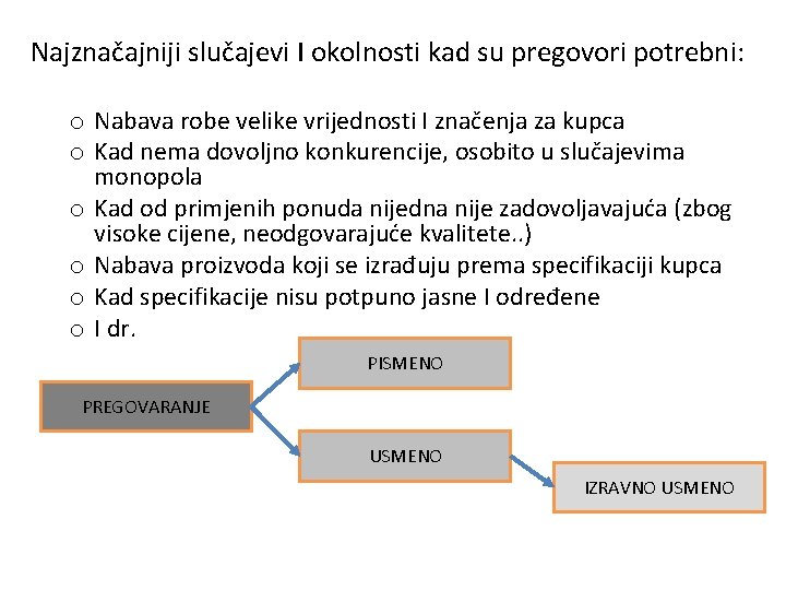 Najznačajniji slučajevi I okolnosti kad su pregovori potrebni: o Nabava robe velike vrijednosti I
