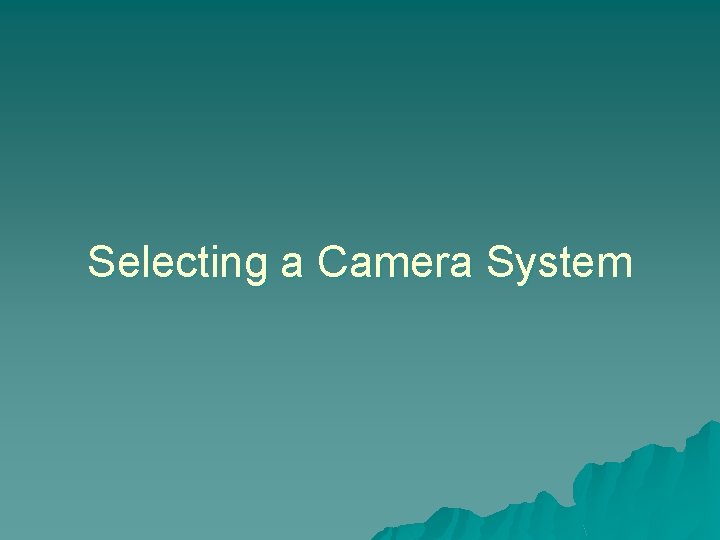 Selecting a Camera System 