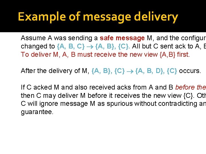 Example of message delivery Assume A was sending a safe message M, and the