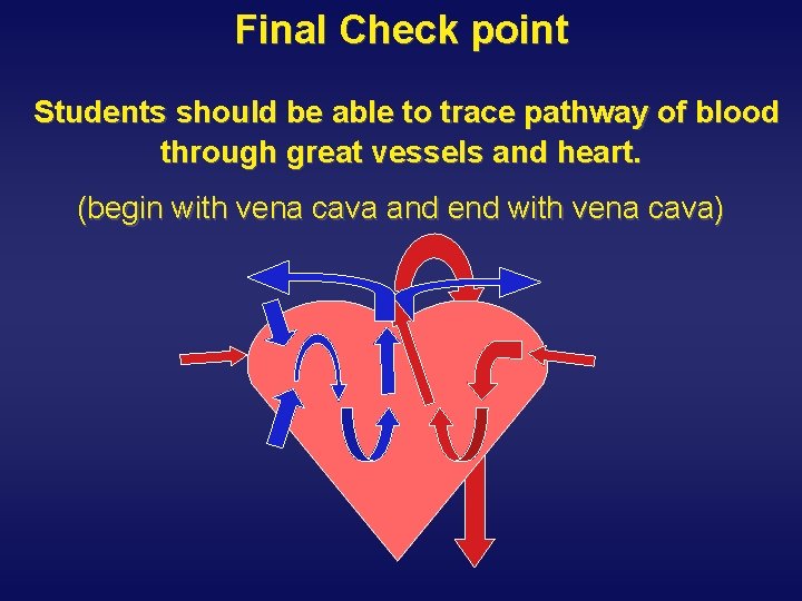 Final Check point Students should be able to trace pathway of blood through great