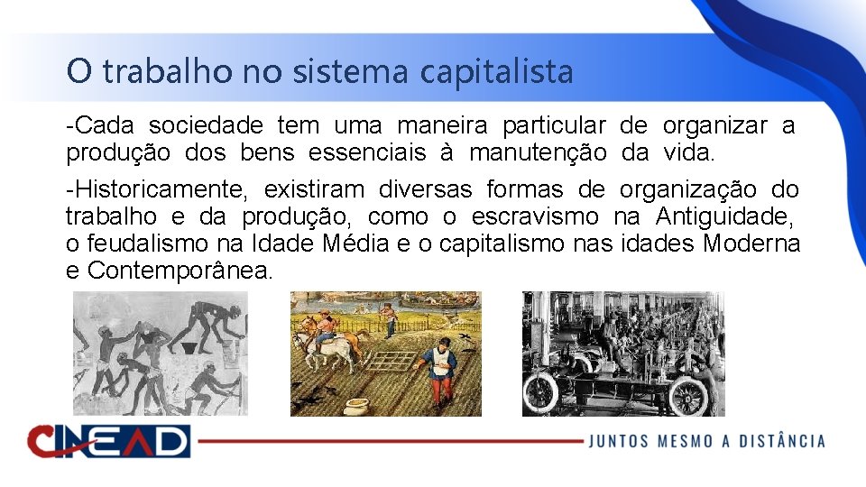 O trabalho no sistema capitalista -Cada sociedade tem uma maneira particular de organizar a
