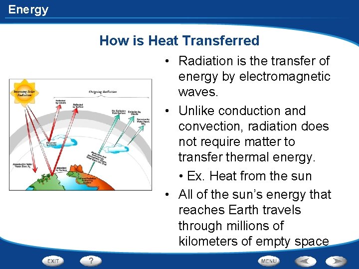 Energy How is Heat Transferred • Radiation is the transfer of energy by electromagnetic