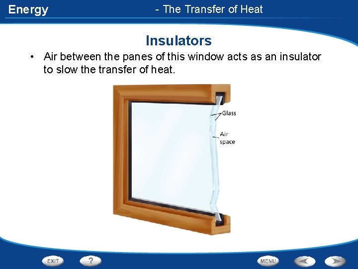 Energy - The Transfer of Heat Insulators • Air between the panes of this