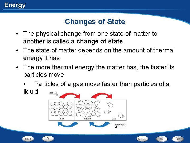 Energy Changes of State • The physical change from one state of matter to