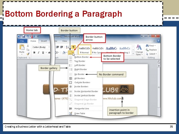 Bottom Bordering a Paragraph Creating a Business Letter with a Letterhead and Table 35