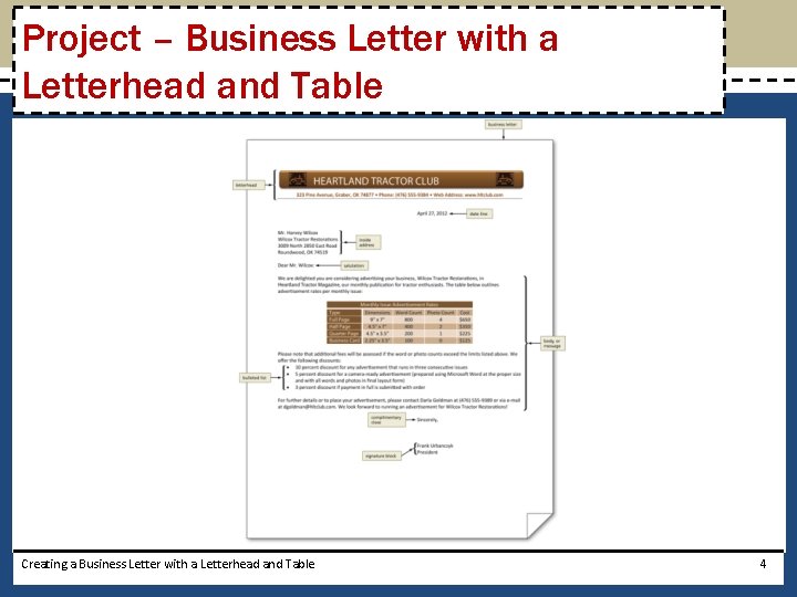 Project – Business Letter with a Letterhead and Table Creating a Business Letter with