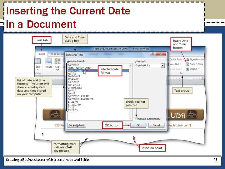 Inserting the Current Date in a Document Creating a Business Letter with a Letterhead