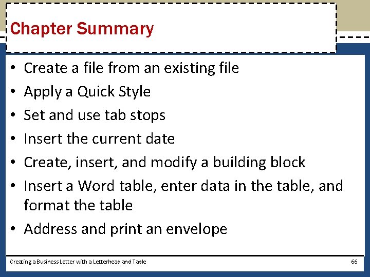 Chapter Summary Create a file from an existing file Apply a Quick Style Set