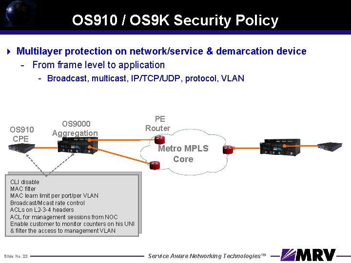 OS 910 / OS 9 K Security Policy 4 Multilayer protection on network/service &