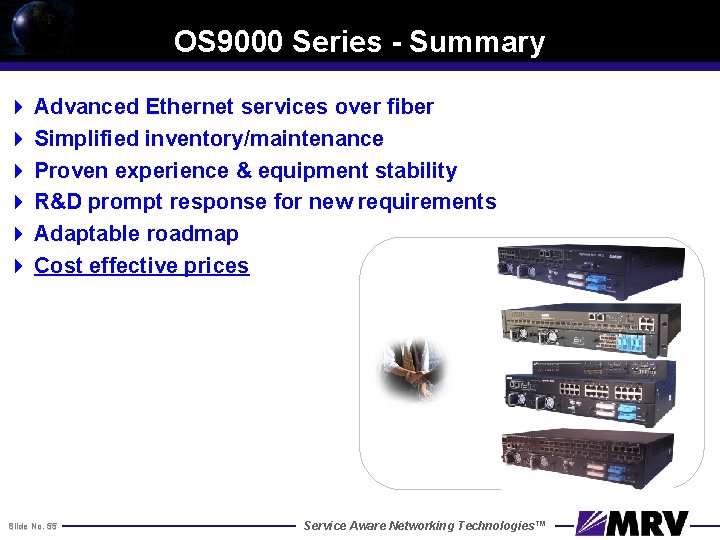 OS 9000 Series - Summary 4 Advanced Ethernet services over fiber 4 Simplified inventory/maintenance