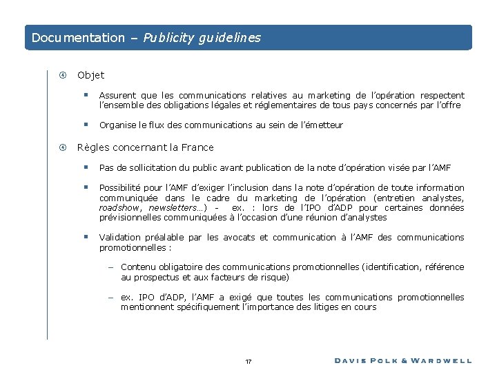 Documentation – Publicity guidelines Objet § Assurent que les communications relatives au marketing de