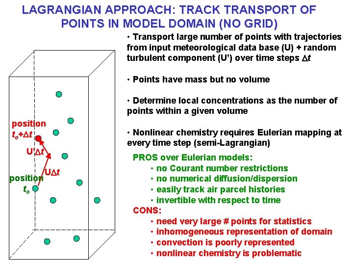 LAGRANGIAN APPROACH: TRACK TRANSPORT OF POINTS IN MODEL DOMAIN (NO GRID) • Transport large