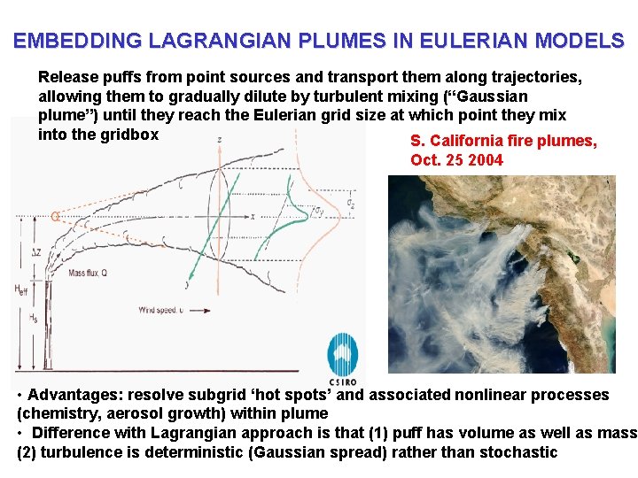 EMBEDDING LAGRANGIAN PLUMES IN EULERIAN MODELS Release puffs from point sources and transport them