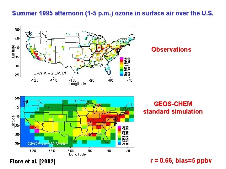 Summer 1995 afternoon (1 -5 p. m. ) ozone in surface air over the