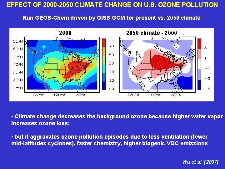 EFFECT OF 2000 -2050 CLIMATE CHANGE ON U. S. OZONE POLLUTION Run GEOS-Chem driven