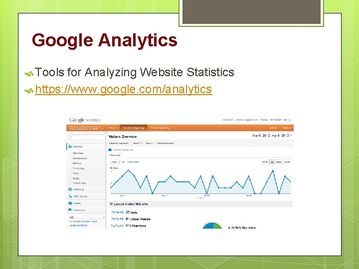 Google Analytics Tools for Analyzing Website Statistics https: //www. google. com/analytics 