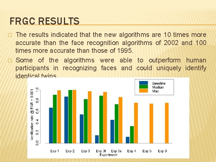 FRGC RESULTS � � The results indicated that the new algorithms are 10 times