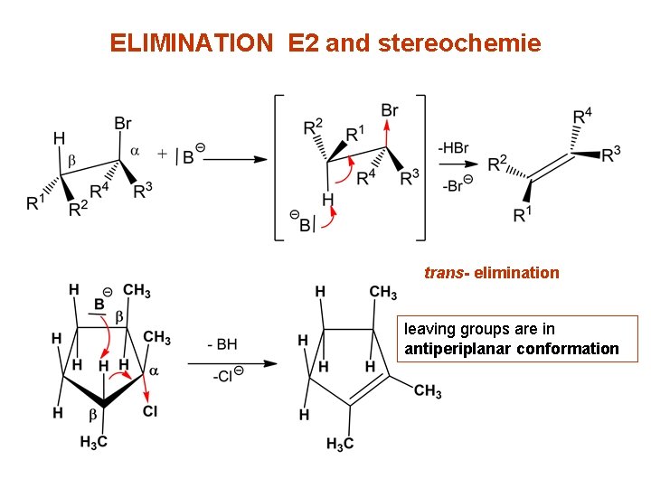 ELIMINATION E 2 and stereochemie trans- elimination leaving groups are in antiperiplanar conformation 