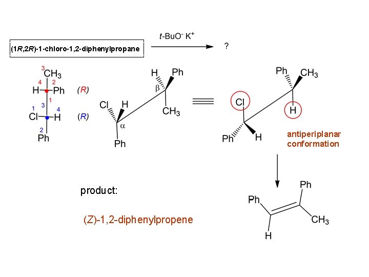 (1 R, 2 R)-1 -chloro-1, 2 -diphenylpropane antiperiplanar conformation product: (Z)-1, 2 -diphenylpropene 