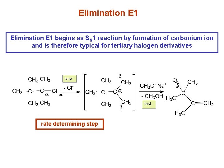 Elimination E 1 begins as SN 1 reaction by formation of carbonium ion and