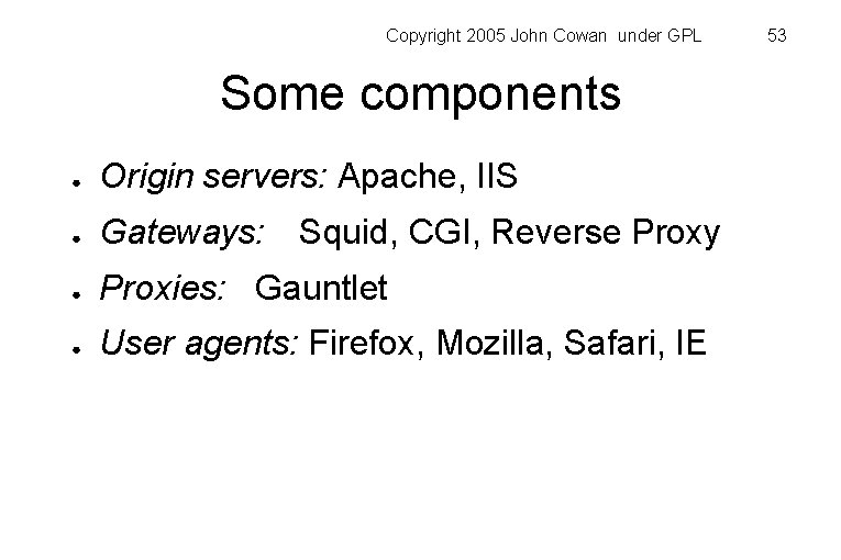 Copyright 2005 John Cowan under GPL Some components ● Origin servers: Apache, IIS ●