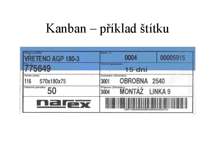 Kanban – příklad štítku Kanban – příklad štítku