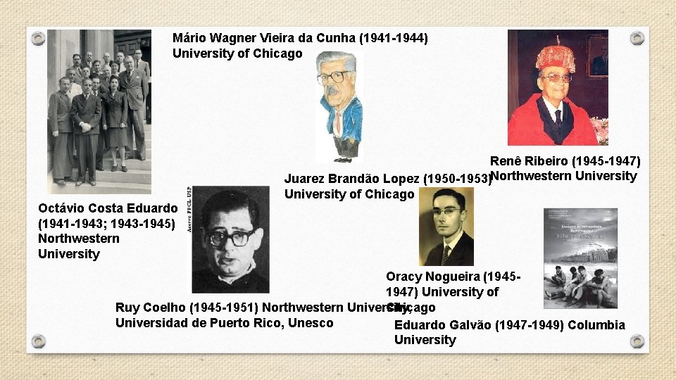 Mário Wagner Vieira da Cunha (1941 -1944) University of Chicago Renê Ribeiro (1945 -1947)