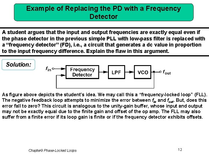 Example of Replacing the PD with a Frequency Detector A student argues that the