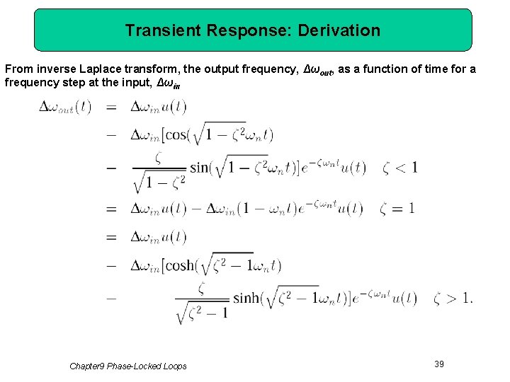 Transient Response: Derivation From inverse Laplace transform, the output frequency, Δωout, as a function