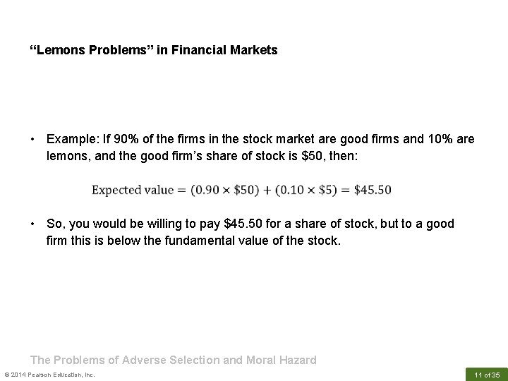 “Lemons Problems” in Financial Markets • Example: If 90% of the firms in the