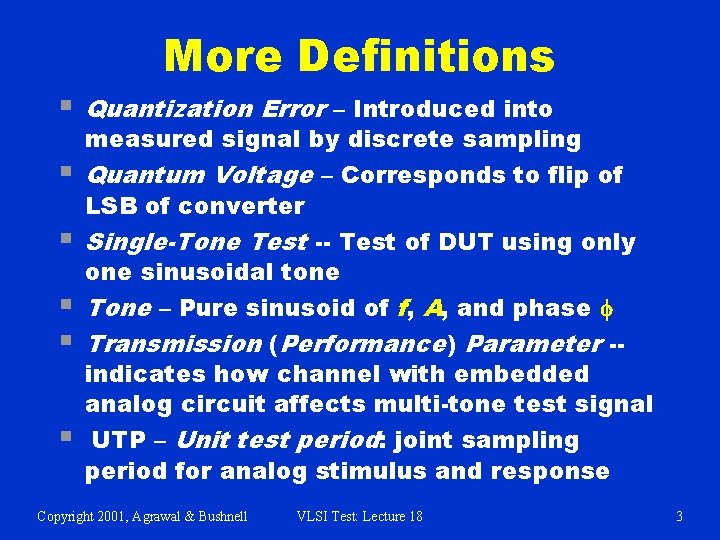 Lecture 18 DSPBased Analog Circuit Testing Definitions Unit