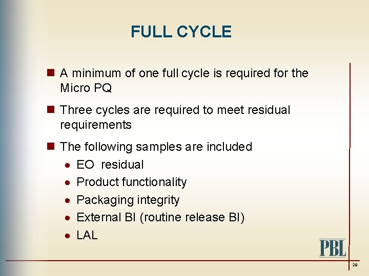 FULL CYCLE n A minimum of one full cycle is required for the Micro