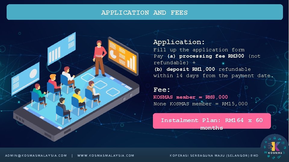 APPLICATION AND FEES Application: Fill up the application form Pay (a) processing fee RM
