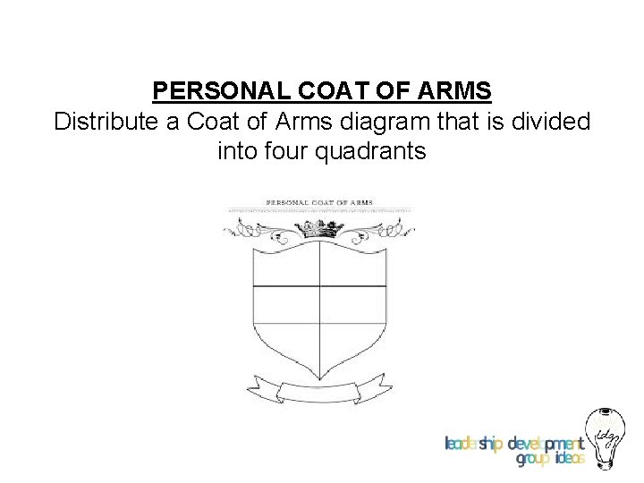 PERSONAL COAT OF ARMS Distribute a Coat of Arms diagram that is divided into