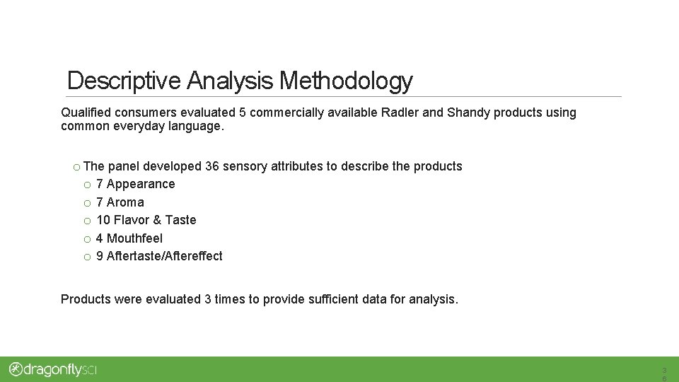 Descriptive Analysis Methodology Qualified consumers evaluated 5 commercially available Radler and Shandy products using