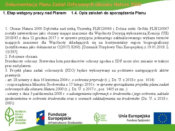 Dokumentacja Planu Zadań Ochronnych obszaru Natura 2000 1. Etap wstępny pracy nad Planem 1.