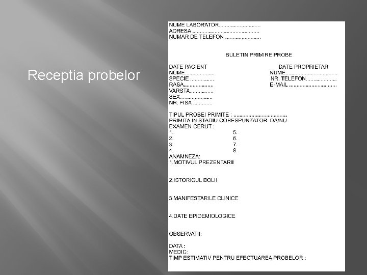 Receptia probelor 