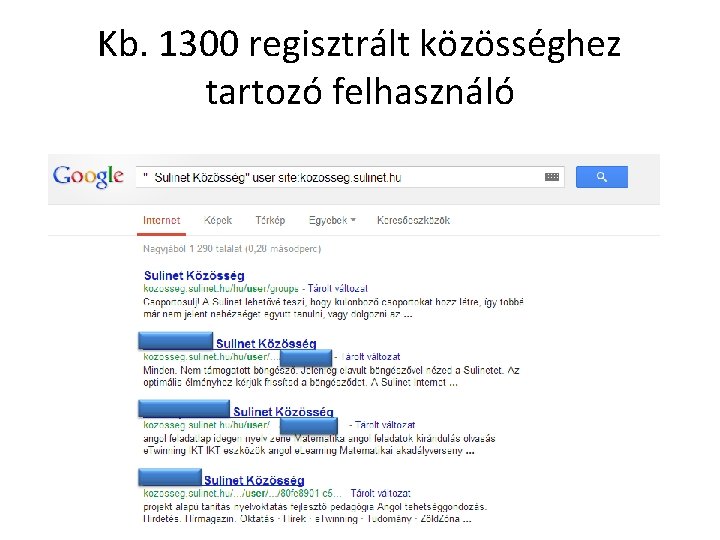 Kb. 1300 regisztrált közösséghez tartozó felhasználó 