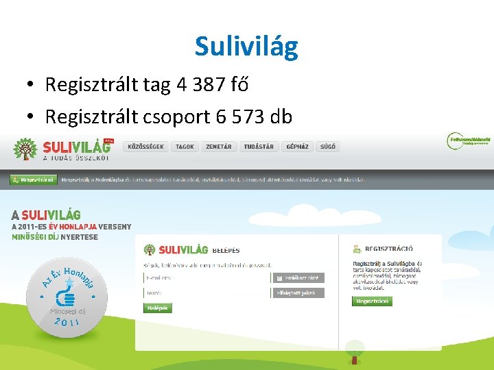 Sulivilág • Regisztrált tag 4 387 fő • Regisztrált csoport 6 573 db 