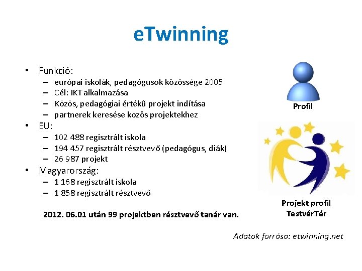 e. Twinning • Funkció: – – • EU: európai iskolák, pedagógusok közössége 2005 Cél: