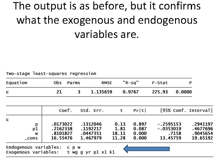 The output is as before, but it confirms what the exogenous and endogenous variables