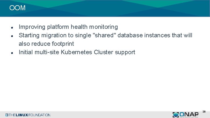 OOM ● ● ● Improving platform health monitoring Starting migration to single "shared" database