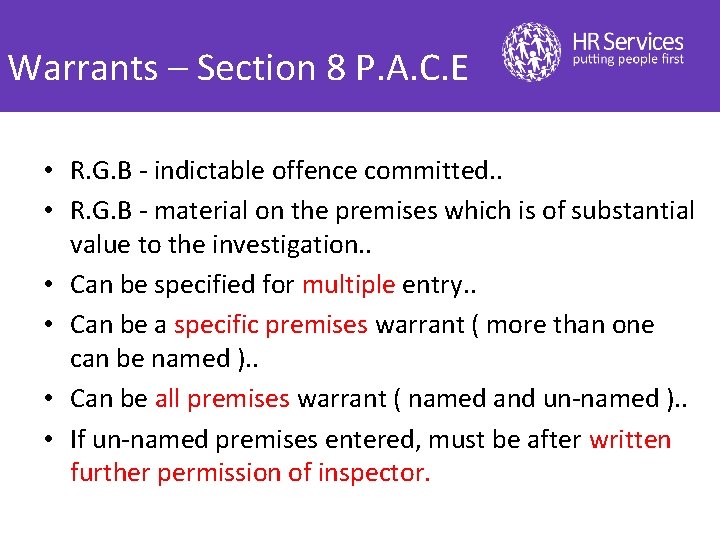 Warrants – Section 8 P. A. C. E • R. G. B - indictable