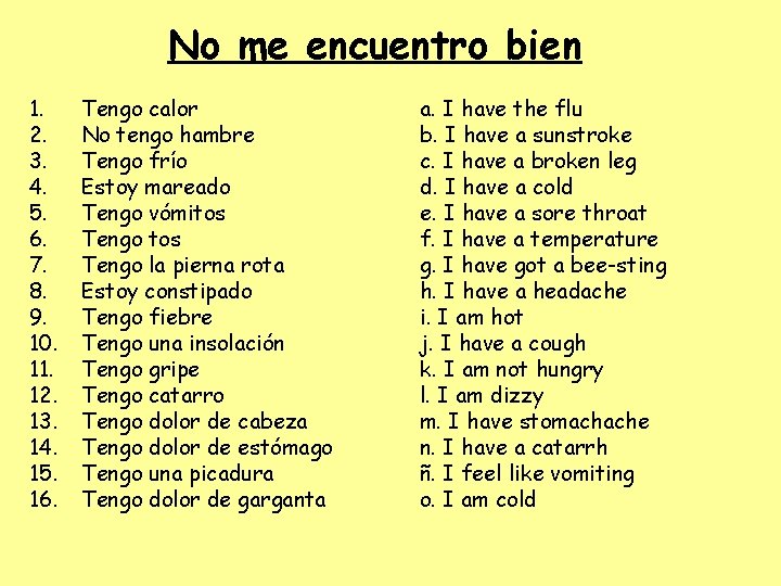 No me encuentro bien 1. 2. 3. 4. 5. 6. 7. 8. 9. 10.