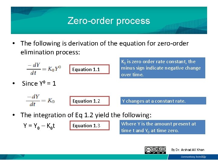Zero-order process • The following is derivation of the equation for zero-order elimination process: